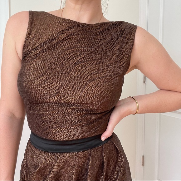 Sleeveless Open Back Draped Front Midi Cocktail Dress from Designer Showroom - Picture 3 of 7